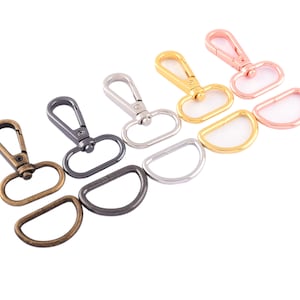 Rose Gold Snap Hooks Clasp,Swivel Purse Clasp With 25mm D Rings,Metal Connector For Webbing Strap Bag Chain Hardware Leather Craft