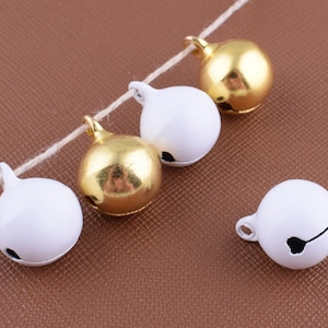 Shiny gold jingle bells,White jingle bell charm,14*17mm Small bells beads drops pendant for Christmas Party Decorative/Dog Pet Charms 50 pcs