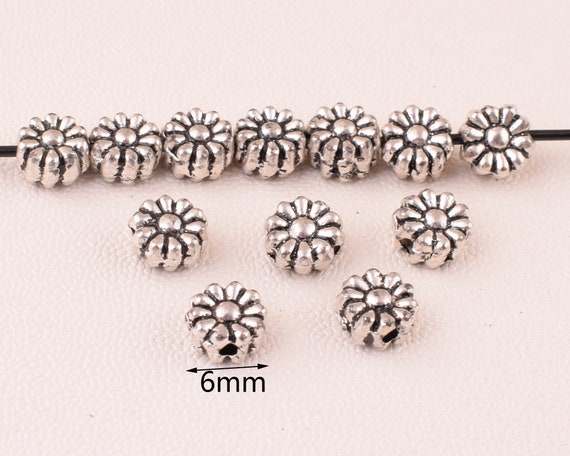 6mm - 20Pcs Bali Silver Beads For Jewelry Making, Plated Spacer