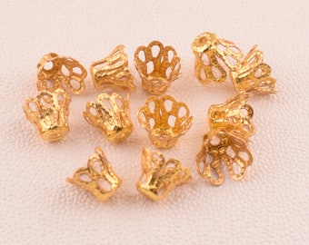 Flower Bead Caps,6mm Gold Thin Textured Flower Beads End Cap Perles, Copper metal bead caps Charms Pendants Jewelry Making 100 pcs