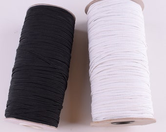 50 yards 3mm Elastic bands,White/black Flat Trim Elastic Draw rope for Mask Clothing handmade Sewing Elastic Thread cord garment accessory
