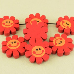 22mm Red flower shape wood beads,decorations wood beads,Natural Wood beads Flower Smiling face beads For Handmade Jewelry DIY Craft Beads