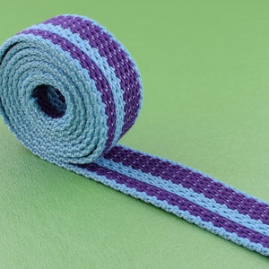 Sangle de coton, 1 pouce (25mm) ruban de ruban tissé de ruban tissé de bandes pourpres bleues, courroie de courroie de sac de poignées pour la fabrication de DIY de ceinture/sac à dos/pet de collier