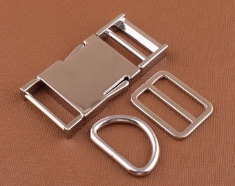 Metal Dog Collar Hardware set,1 inch Silver buckle supplies,25mm pet collar kit for Diy dog collars,Release Buckles/Strap Slider/D ring .