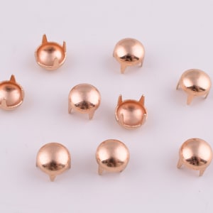 Nailheads studs,6mm Rose gold round dome rivets,Brass four prong claw rivets,Fashion decorative spikes studs for leather working 200 pcs
