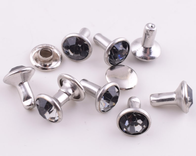 Black Rhinestone Rivet Studs8mm Double Cap Crystal Rivets Etsy