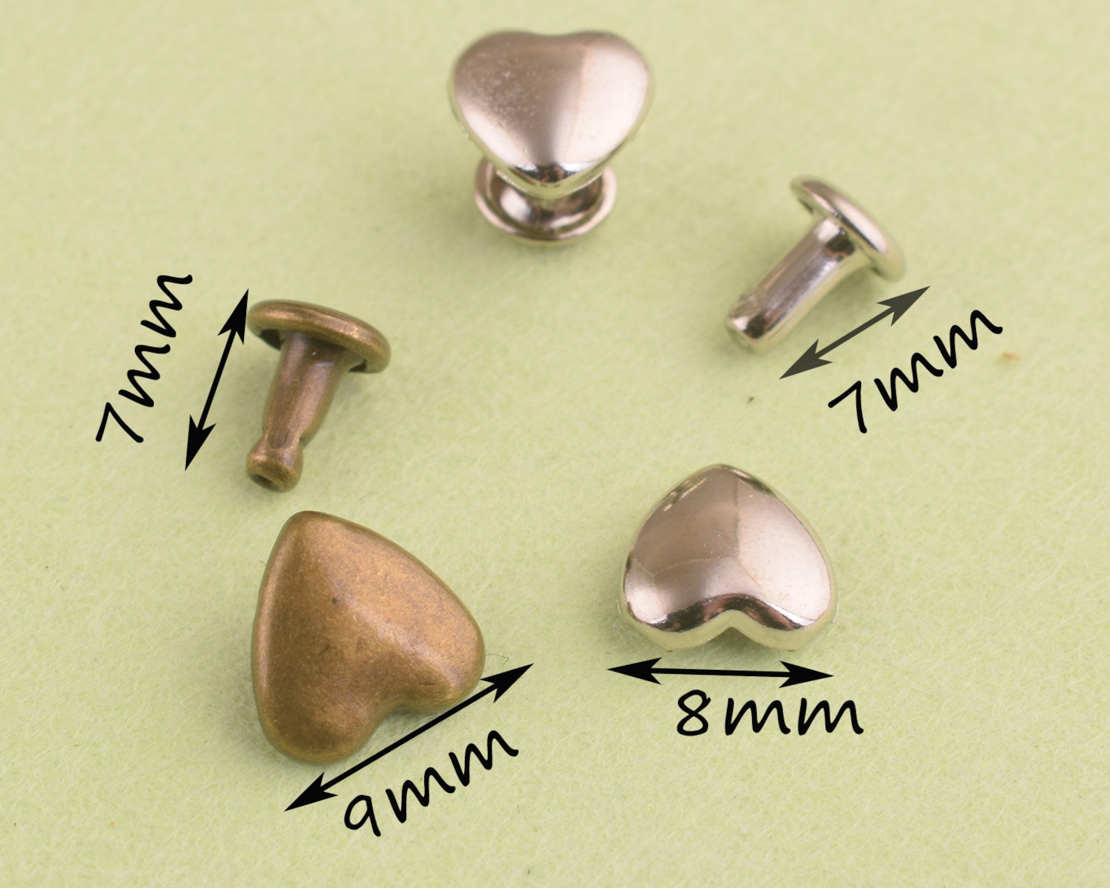 Heart Shaped Rivet Bronze/silver Rivets Double Cap Etsy
