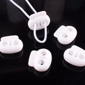 Double Hole Cord Lock,White Plastic Spring Cord Stopper,Small Rope End Toggle Clip drawstring lock clothing mask cord adjustment 20 pcs
