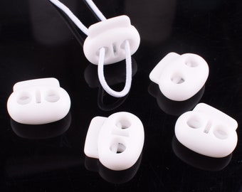 Double Hole Cord Lock,White Plastic Spring Cord Stopper,Small Rope End Toggle Clip drawstring lock clothing mask cord adjustment 20 pcs