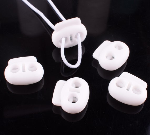 Double Hole Cord Lock,white Plastic Spring Cord Stopper,small Rope End  Toggle Clip Drawstring Lock Clothing Mask Cord Adjustment 20 Pcs -   Canada