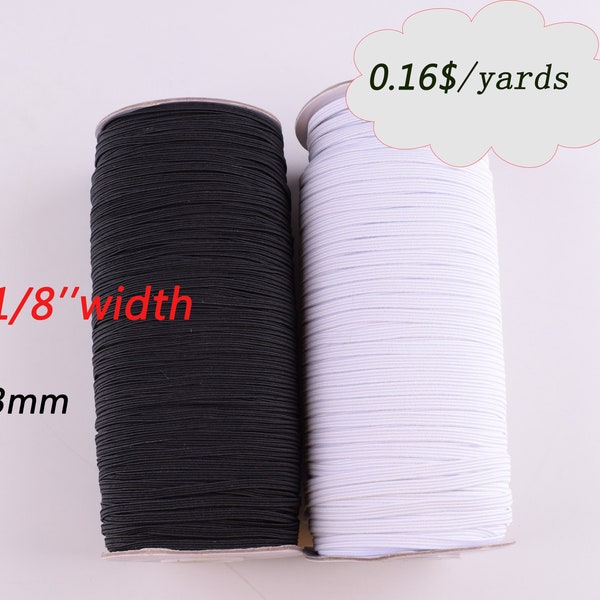 3mm Elastic bands,1/8'' White/black Flat Trim Elastic rope for Mask Clothing Finish Sewing Elastic tape cord garment accessory