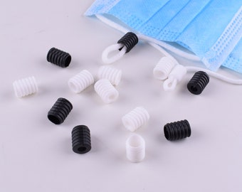 Face Mask Cord Lock,large and small Rope Silicone Clip,White/black Elastic Cord Stopper Toggles,Silicone adjusting clip Accessories 50 pcs