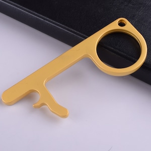 Door Opener,83mm Gold No Touch Hygienic Button Pusher Keychain Door Opener,Beer bottle opener,Touch-free tool clean Key