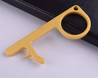 Door Opener,83mm Gold No Touch Hygienic Button Pusher Keychain Door Opener,Beer bottle opener,Touch-free tool clean Key