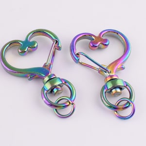 Heart swivel hook,Rainbow swivel clasps,35mm Spring hook,Metal key ring keychain clasp for Purses/lanyard DIY hardware 6 pcs