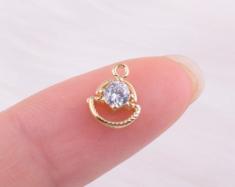 Gold plated Rhinestones charm pendant,8*10mm Small bling bling crystal pendant,Tiny Minimal charms in bulk,Jewelry Making Supplies (JB018)