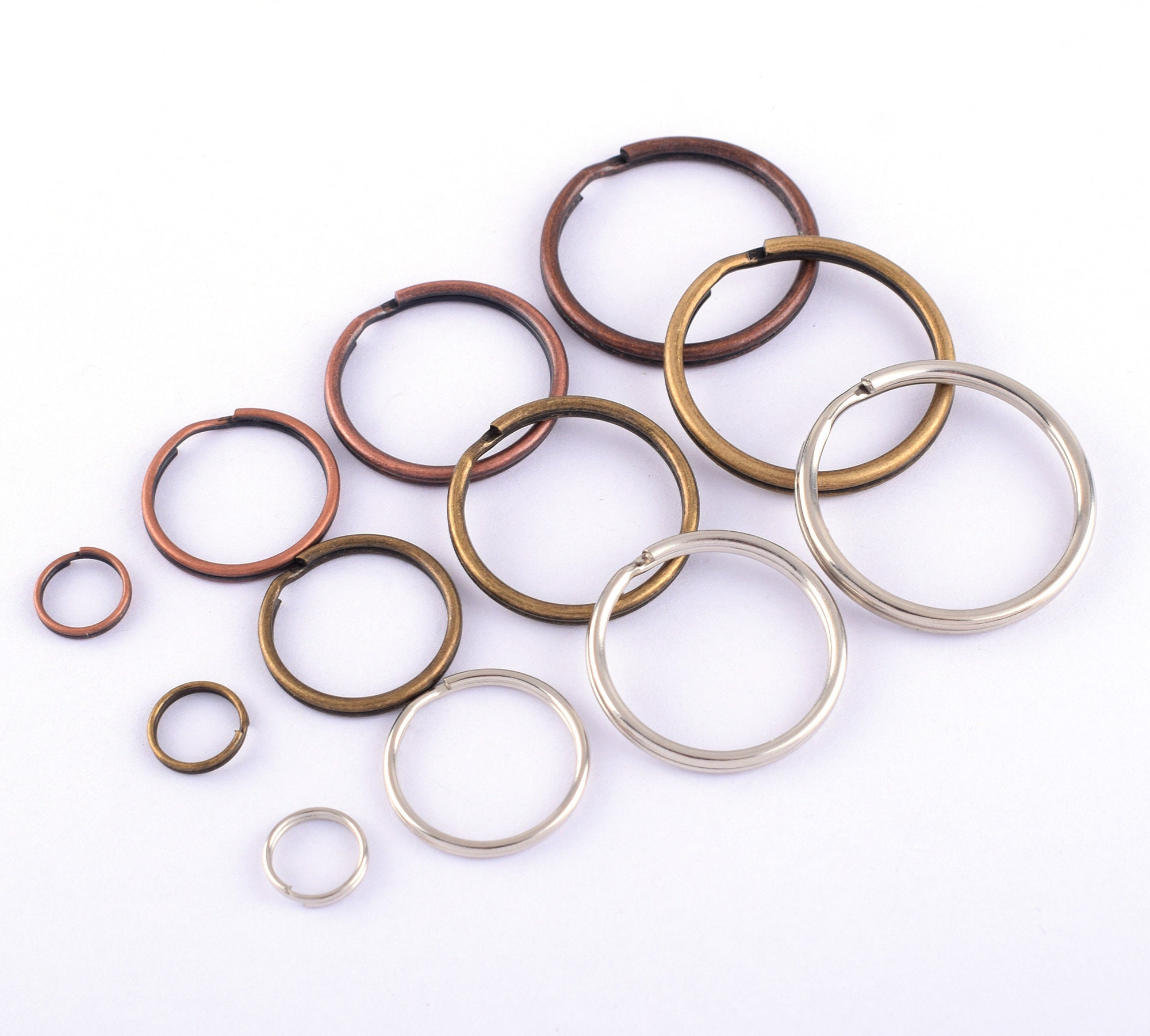 Metal Split Ring Round Key Rings Keychain Rings Clasp,Silver Double Split Rings For Dog Tag Lanyard Key Fob Zipper Pull Supply 10-30mm