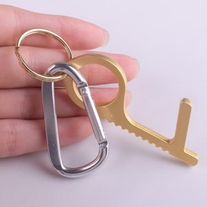 Door Opener with silver Carabiner,Gold No Touch Hygienic Door Opener,Button Pusher Keychain Touch-free tool clean Key