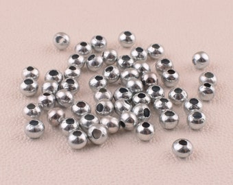 3mm Tiny Silver beads,Small Round spacer beads,Loose beads,Craft Copper Metal Beads for Jewelry DIY Bracelet Necklace accessories 100 pcs