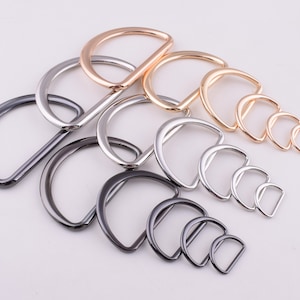 Anelli D in metallo, 3/4'' 1'',2'', più dimensioni Oro chiaro/ Pistola nero/ Argento D anelli 15mm-50mm Connettore ad anello D per borsa a mano Webbing Purse hardware