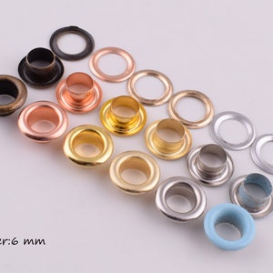 Round grommet eyelets,6mm Small hole metal eyelets grommet with washer,Bronze/Rose gold/Gold/Light gold/Silver/Blue eyelets 100 sets
