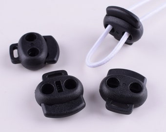 Spring Cord Lock,Black Plastic Cord Stopper,20*23mm Double Hole Rope End Toggle Clip Buckle,Sportswear Clothing mask cord adjustment