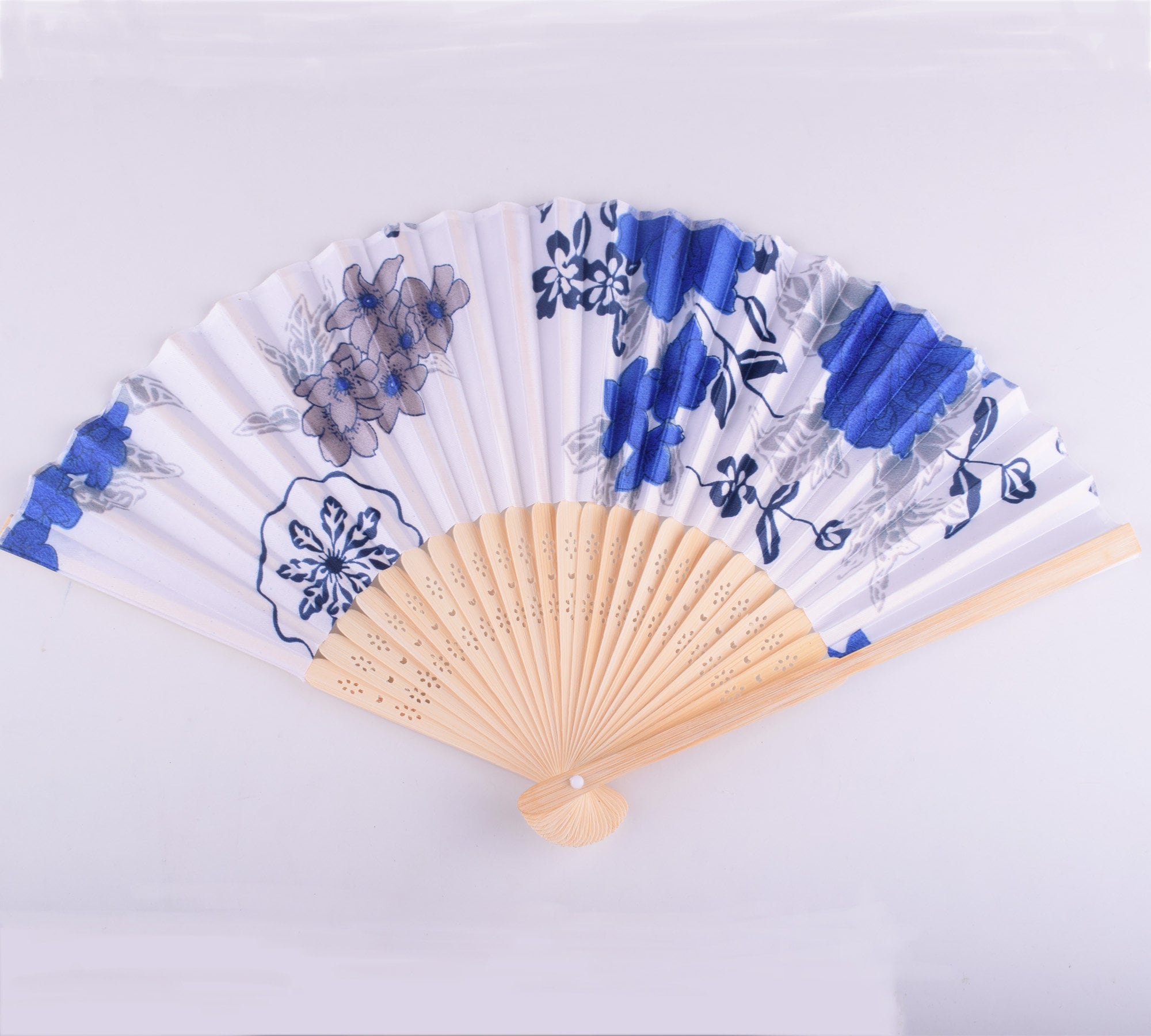 Chinese Japanese Folding Clear Brown Stripe Silk Hand Bamboo Pocket Fan Flower 