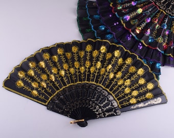 Hand Fans, Chinese Silk Fans, flower Bamboo Folding Fans voor het uitvoeren van rekwisieten. Wedding Summer Gift, Art Nouveau vouwen hand fan Handheld