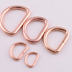 Rose gold D-rings,1&#39;&#39;,3/4&#39;&#39;,1/2&#39;&#39; D rings,5 Sizes Metal small D buckles loop Strap ring d circles for Purse/leather/chain/bag hardware
