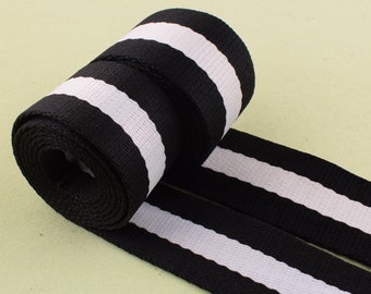 Cintas de nylon, rayas blancas negras 1 1/4'', 1.5'' cinta de cinta tejida cinta de cinta de cinta decorativa cinta para cinturón / mochila / llavero haciendo 5 yardas