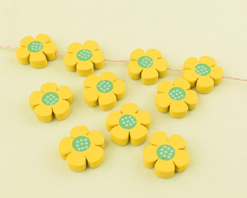 Yellow flower patterned dots wood beads,19mm Natural Wooden Flower beads For Baby Making Handmade Jewelry DIY Craft Beads