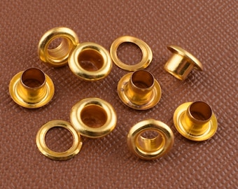Gold Eyelets,3.5mm Eyelets grommet with washer,Brass round eyelet,Great for Belt Leather Craft Canvas purse DIY Making 100 Sets
