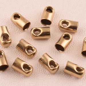 Gold Barrel Cord End Caps,Gold Plated Cap Glue on End Caps Loop for Cord or Leather Connectors,Craft Bead Crimp end Cap Tips 100 pcs