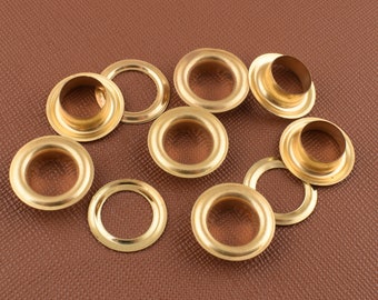 Gold Eyelets,10mm large hole Eyelets grommet with washer,Metal brass round eyelet,Great for Belt Leather Craft purse DIY Making,100 Sets
