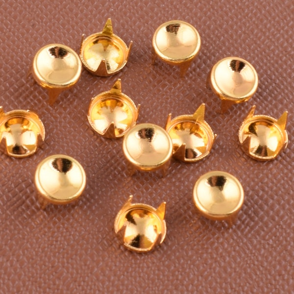 Gold Nailheads studs,6mm Small Round concave Claw rivet prong studs,Brass Metal Spikes Studs,Fashion Leather decorative claws rivet 200+ pcs