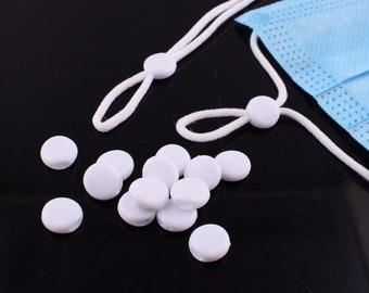 Face Mask Rope Silicone Clip,Black/White round Elastic Cord Stopper Silicone adjusting clip for mask cord adjustment Accessories  20 pcs
