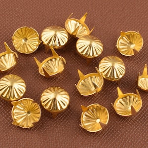 Gold cone studs,Nailheads rivets studs,9mm Metal brass Spikes decorations studs,4 claws nail Rivets Leather Craft Accessories.100 pcs
