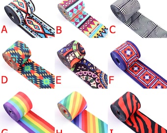 Colorful Striped Webbing,50mm Ethnic Polyester Webbings,Geometric Pattern Webbing,"2'' Striped Ribbons for Purse Strap Sewing Craft