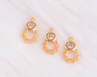 Gold Plated Drop Shaped Pendant,15*9mm Small Bling Bling Crystal Hollow Pendant,Tiny Minimal Charms in Bulk,Earring/Jewelry Making Supplies