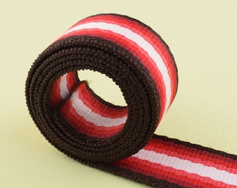 1 inch bag strap webbing Stripe Cotton Ribbon woven tape In White Red brown Stripes Webbing