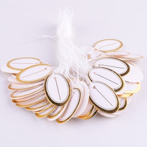 Etiquetas ovaladas diminutas etiquetas miniatura de joyería en blanco, etiquetas de producto blanco oro, etiquetas de regalo en blanco, etiquetas de precio 100 piezas