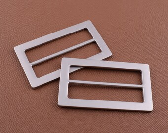 Matte silver slide buckles,2''(49mm) Strap belt buckles,Metal rectangular center bar slider buckles for purses/leather hardware 4 pcs