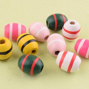 Oval wood beads,12 mm five Colors stripe drum wood beads,Natural craft wood beads for Jewelry Bracelet Necklace garland DIY Making 100 pcs