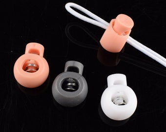 Cord Lock,Plastic Cord Stopper,White/black/pink Round Rope End Toggle Clip Buckle,Single hole Cord Lock Clothing mask cord adjustment