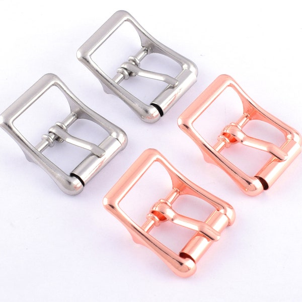 Square Strap Buckles,Rose Gold Center Bar Belt Buckle Bag Pin Buckle,Metal Adjuster For 20mm Webbing Purse Strap Hardware Leather Craft