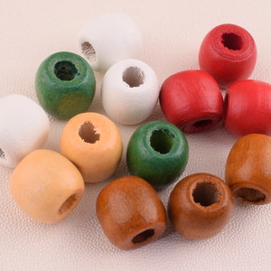 Holz-Perle, 12mm große Loch weiß/rot/grün/braun/Beige Holz Perlen, bunte Runde Holz Perlen, DIY Handwerk Boho Spacer Holz Perlen 50 Stück