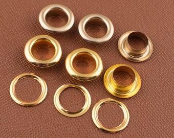 Gold Eyelets,8mm hole Eyelets grommet with washer,Metal round eyelet for Belt Leather Craft purse DIY Making,100 Sets
