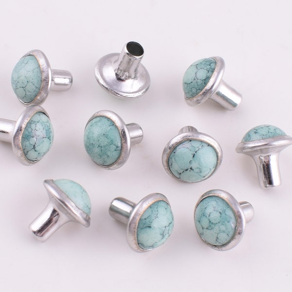 Turquoise Rivet Studs,7mm Metal Brass Rapid rivets,Single Cap Marble Synthetic Decorations rivets Leather Craft Supplies  50/100 pcs.