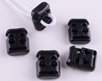 Spring Cord Lock,16*19MM Black Plastic Cord Stopper,Double Hole Rope End Toggle Clip Buckle FOR FACE MASK 20 pcs
