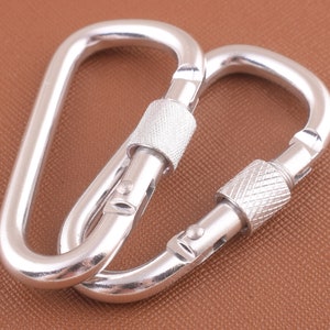 Silver carabiner aluminum screw lock clasp,49mm inner carabiner key ring,bag carabiner lock key chain,heavy duty carabiner hook clasp